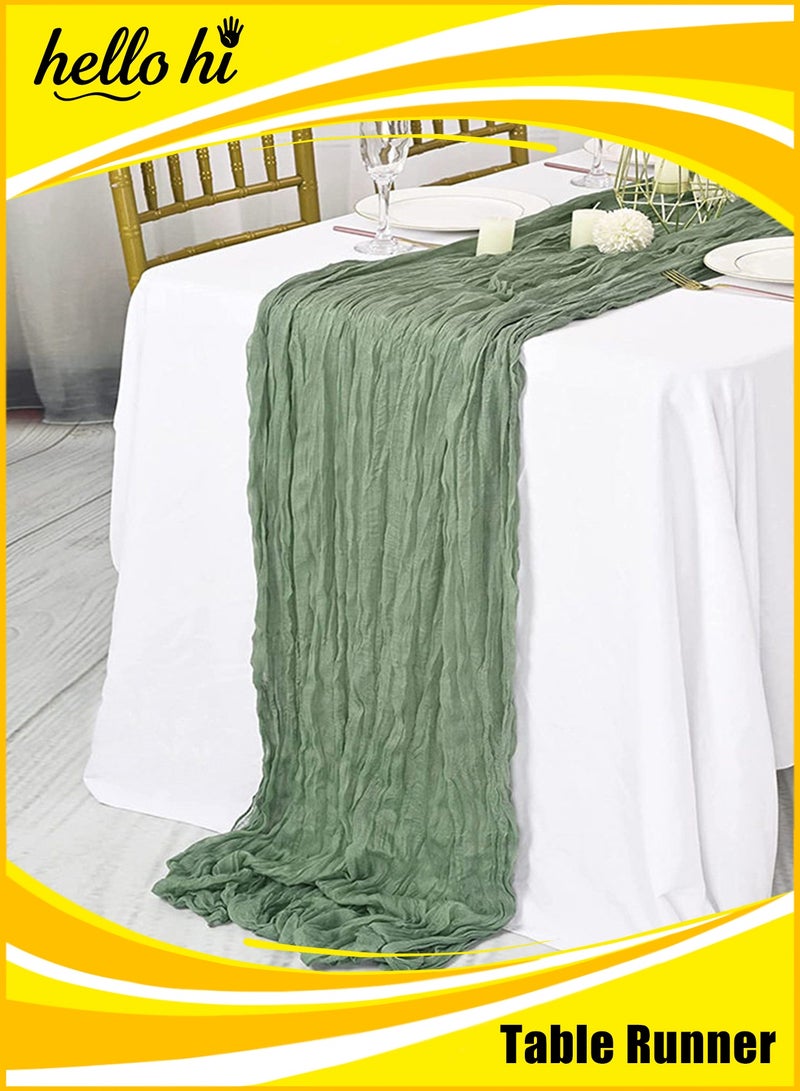 هيلو هاي مفرش طاولة أنيق من القماش القطني على طراز بوهو، ديكور طاولة زفاف ريفي من الشاش، مفرش طاولة شفاف شفاف للاستقبال والحفلات وديكورات حفلات الزفاف - أخضر - Image 1